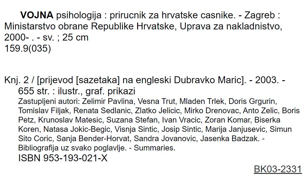 VOJNA psihologija : prirucnik za hrvatske casnike